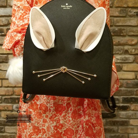 NWT Kate Spade Rabbit Bunny Black Backpack Medium - Picture 9 of 9